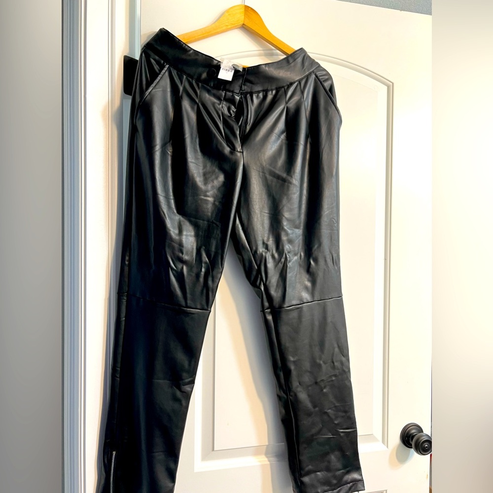 A brand new leather black pant up for grabs